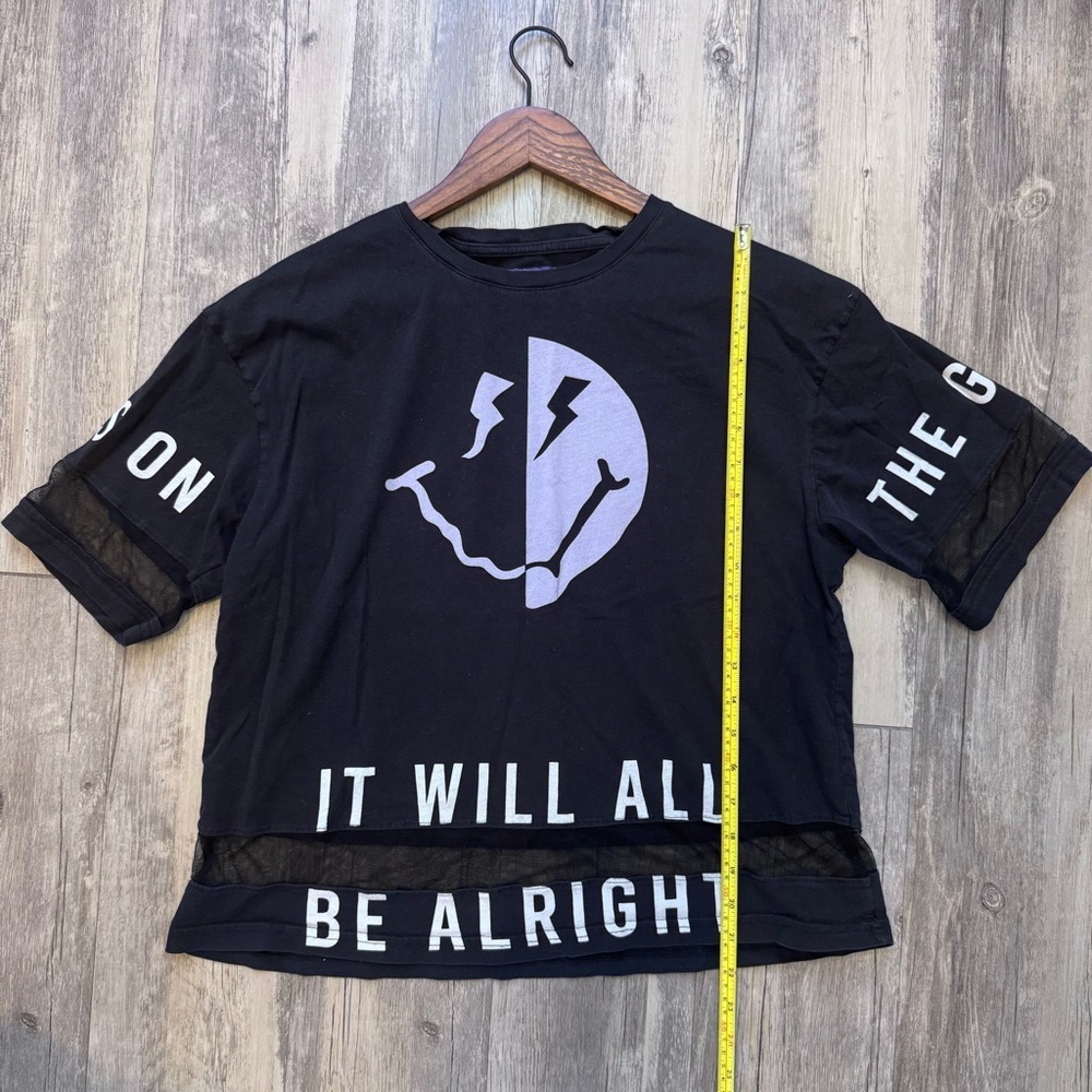 Black Graphic Women's Tee with Mesh Accents - Picture 6 of 10